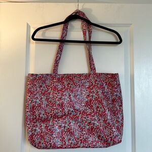 Red, pink, and purple floral tote